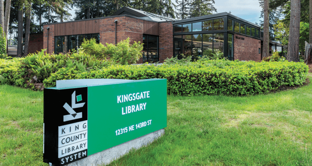 The front of the Kingsgate library building in Kirkland